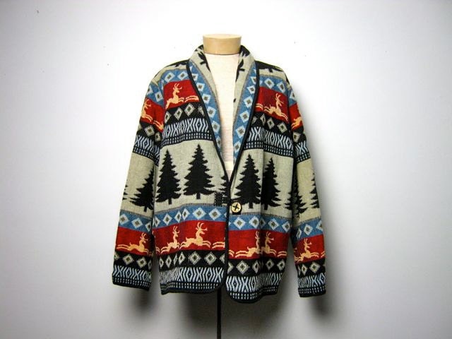 Vintage holiday blazer with trees and reindeer