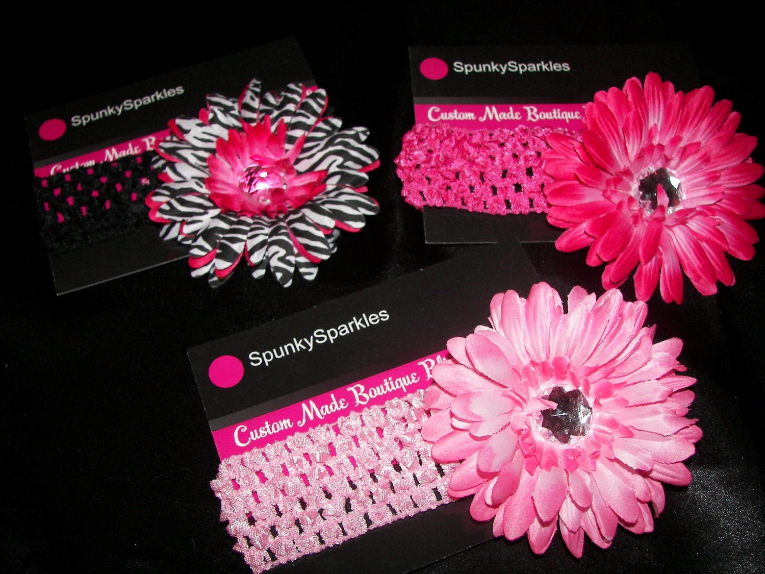 Shades of Pink Jeweled Flower Hair Clips and Headbands