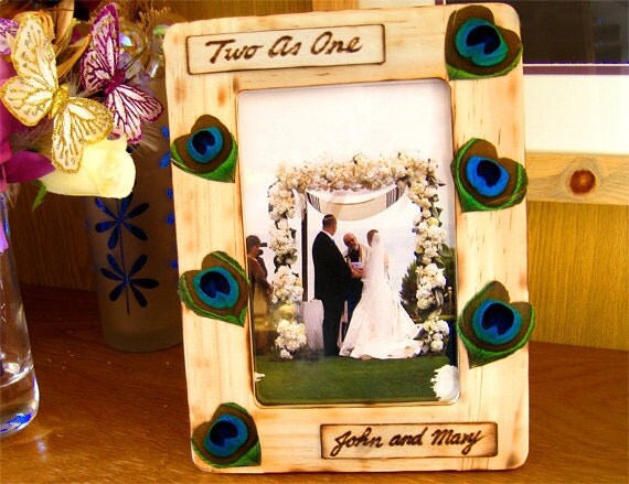 Peacock wedding picture frame wooden custom photo frames wood rustic country
