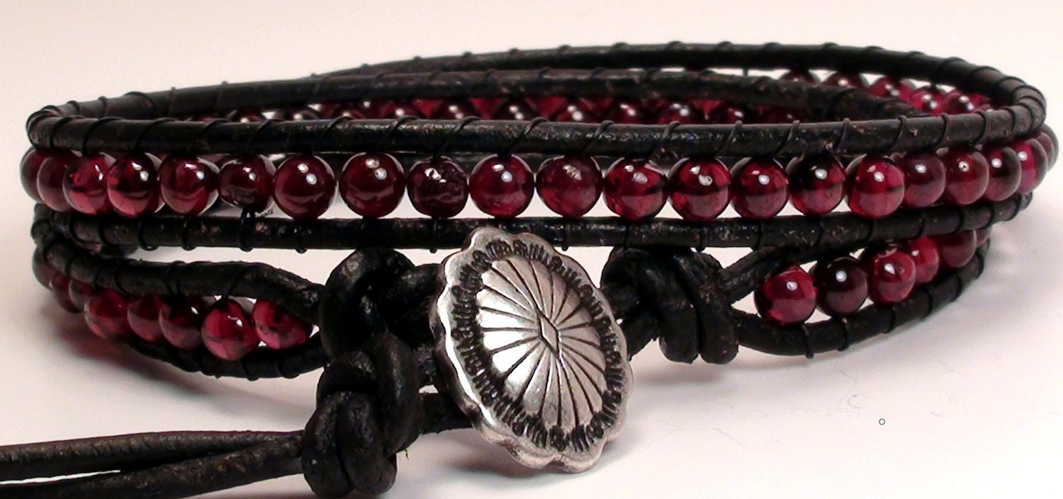 Garnet Leather Wrap Bracelet