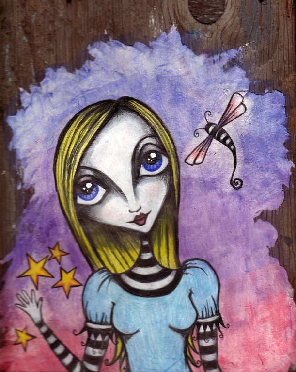 Alice Waves Goodbye - Original Mixed Media Piece on Wood