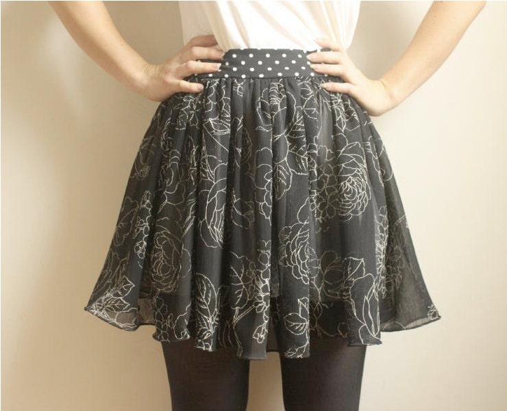 Cyndi--Sheer Black Skirt With Polka Dot Waist--Super Sale
