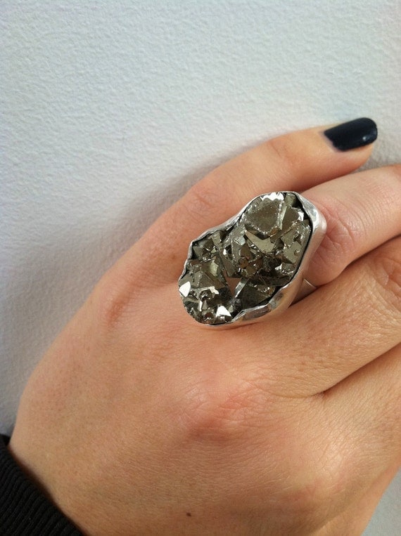 Pyrite Chunk and Sterling Silver Ring