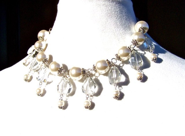 Necklace Pearl Statement Necklace Crystals  by dabchickvintagegems from etsy.com