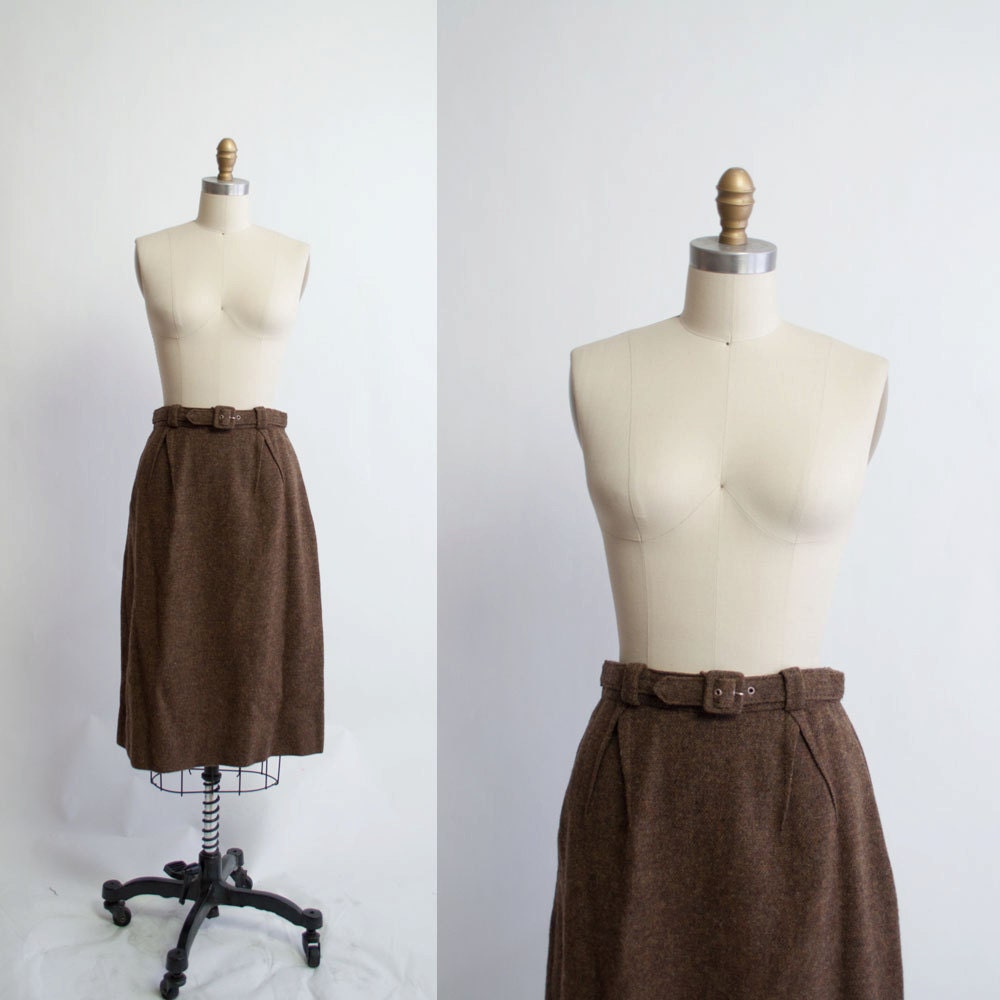 Vintage 60s Belted Wool Skirt / Coffee Brown by GingerRootVintage Vintage 60s Belted Wool Skirt / Coffee Brown by GingerRootVintage