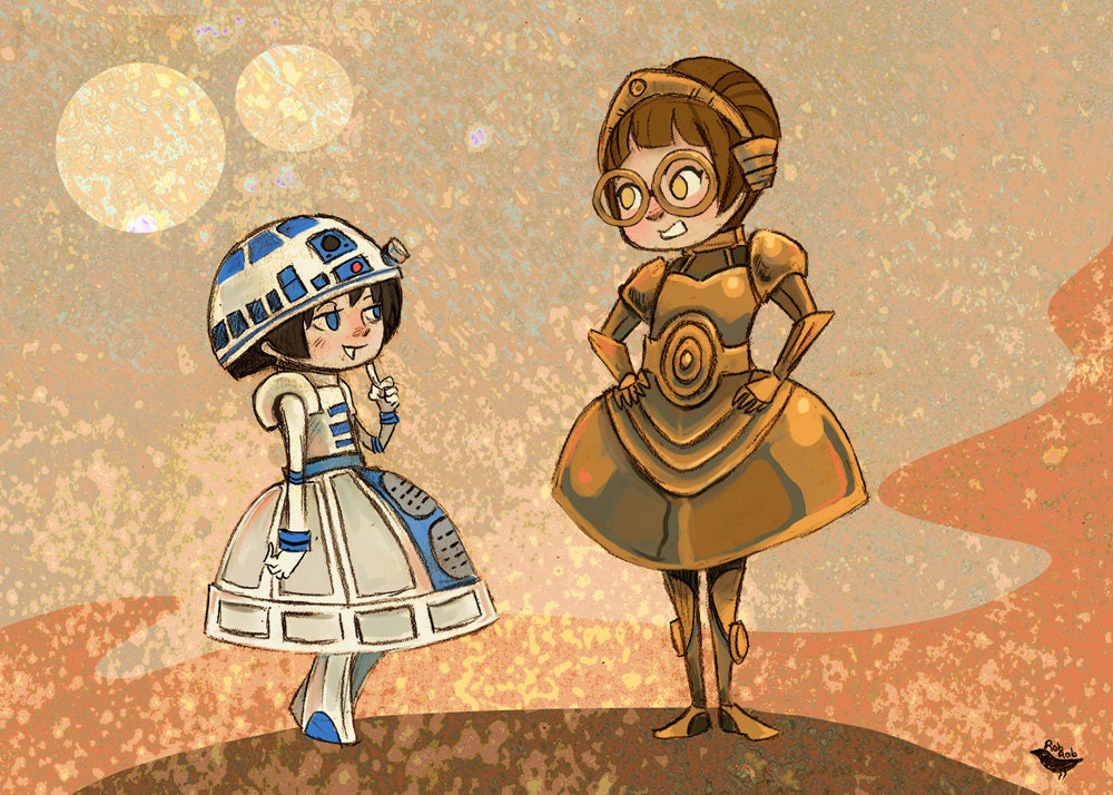 Droidettes Fancy Dress Star Wars inspired illustration print