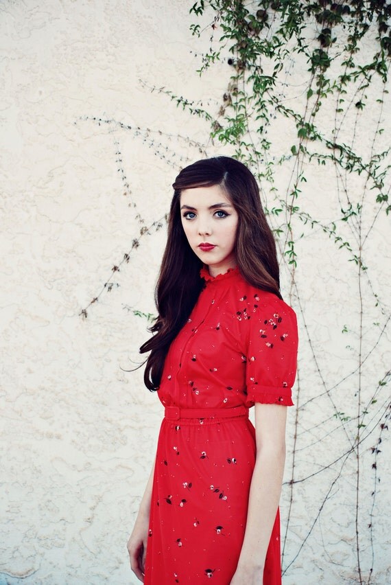 Sheer Red Floral Shirt Dress
