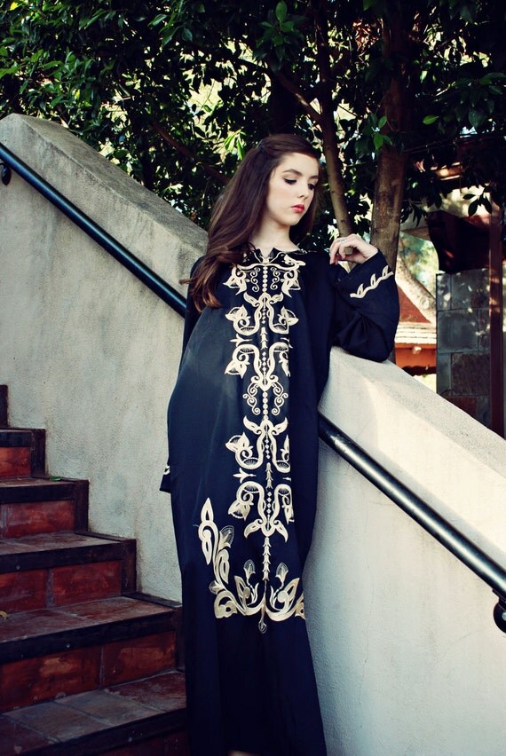 Vintage Black and Gold Caftan Lounge Dress