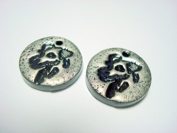 Jack Russell Terrier Silver and Black Handmade Polymer Clay Beads