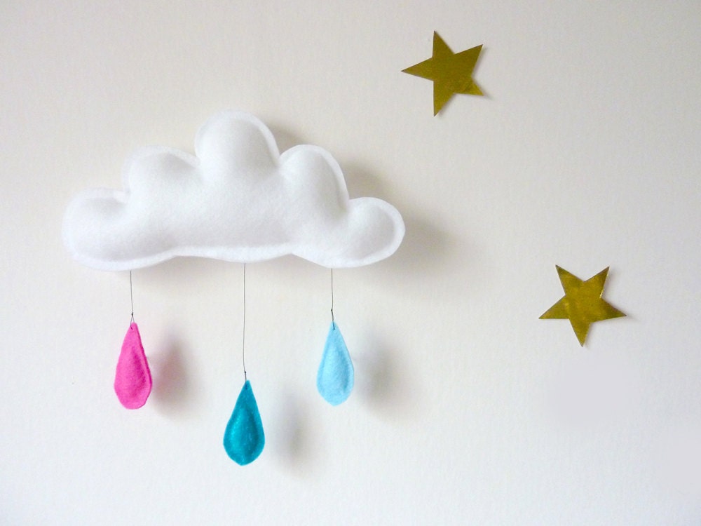 Cloud mobile.... Rain of colors....Bright pink-Turquoise-Light blue..drops