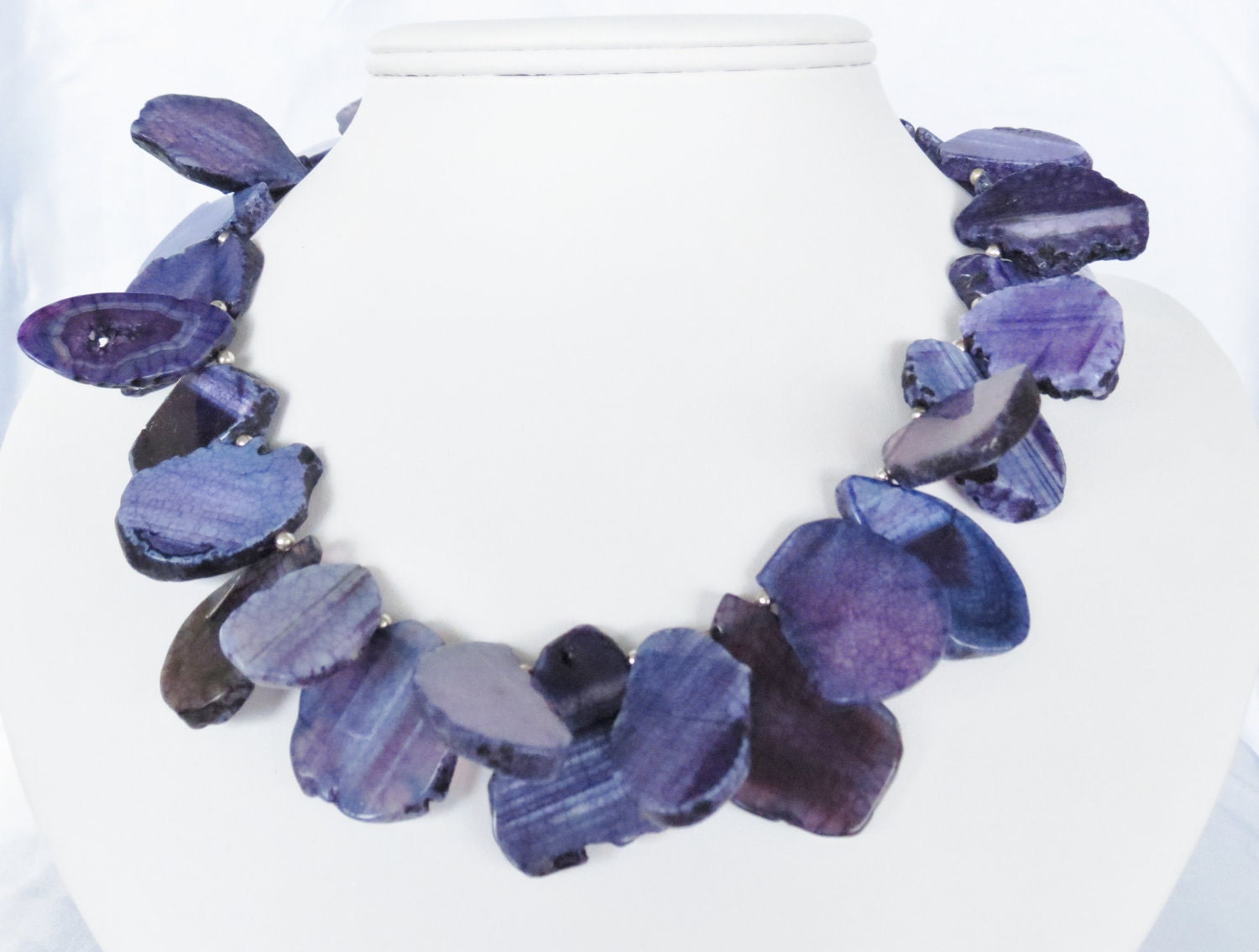 Regal Purple Agate Slab and Sterling Silver Statement Necklace - Purple Agate Statement Necklace