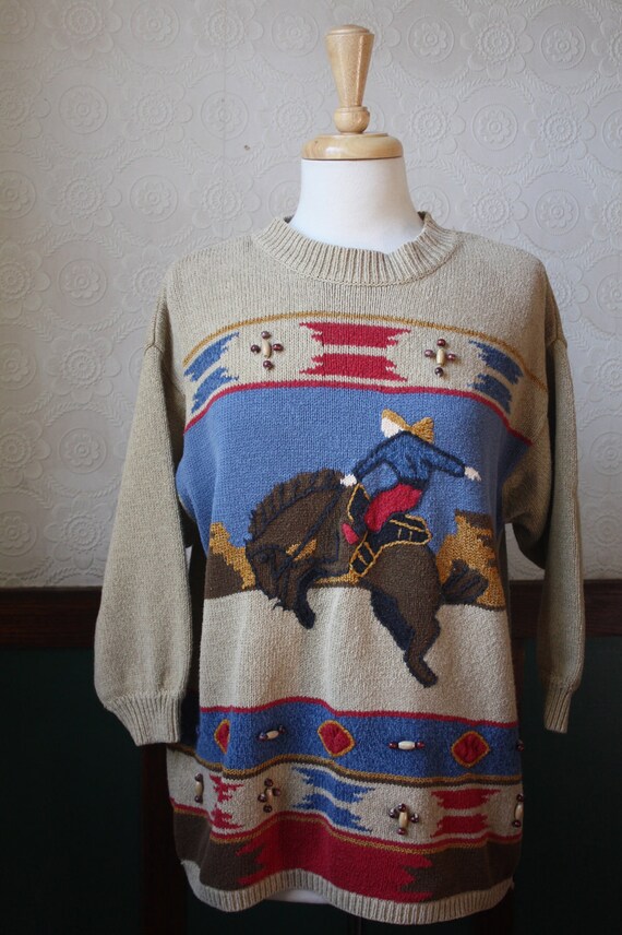 SALE - Southwestern Sweater / Unisex Novelty Print Rodeo Horse Sweater / Plus Size: XL/XXL
