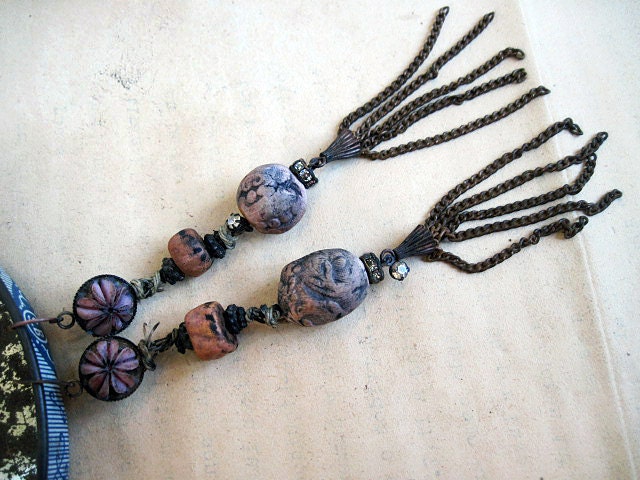 Nothing. Rustic Assemblage Shoulder Duster Dangles with Polymer Art Beads.