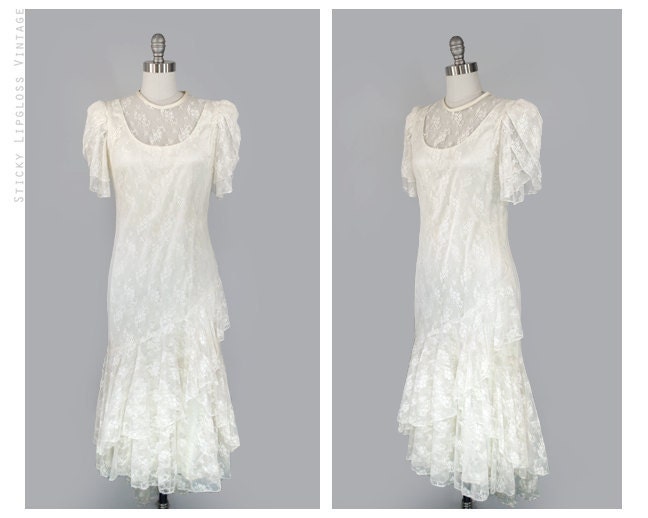 1980 39s vintage white lace dress 80 39s grunge dress ruffled ruffles ivory