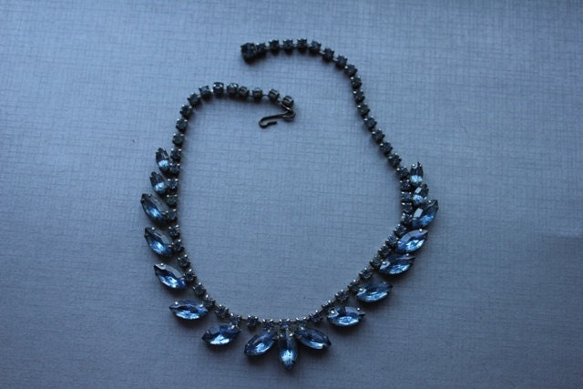 Blue Fairy Princess Vintage Necklace in Baby Blue Starlit Rhinestones Perfect Pin Up Brides's Something Blue