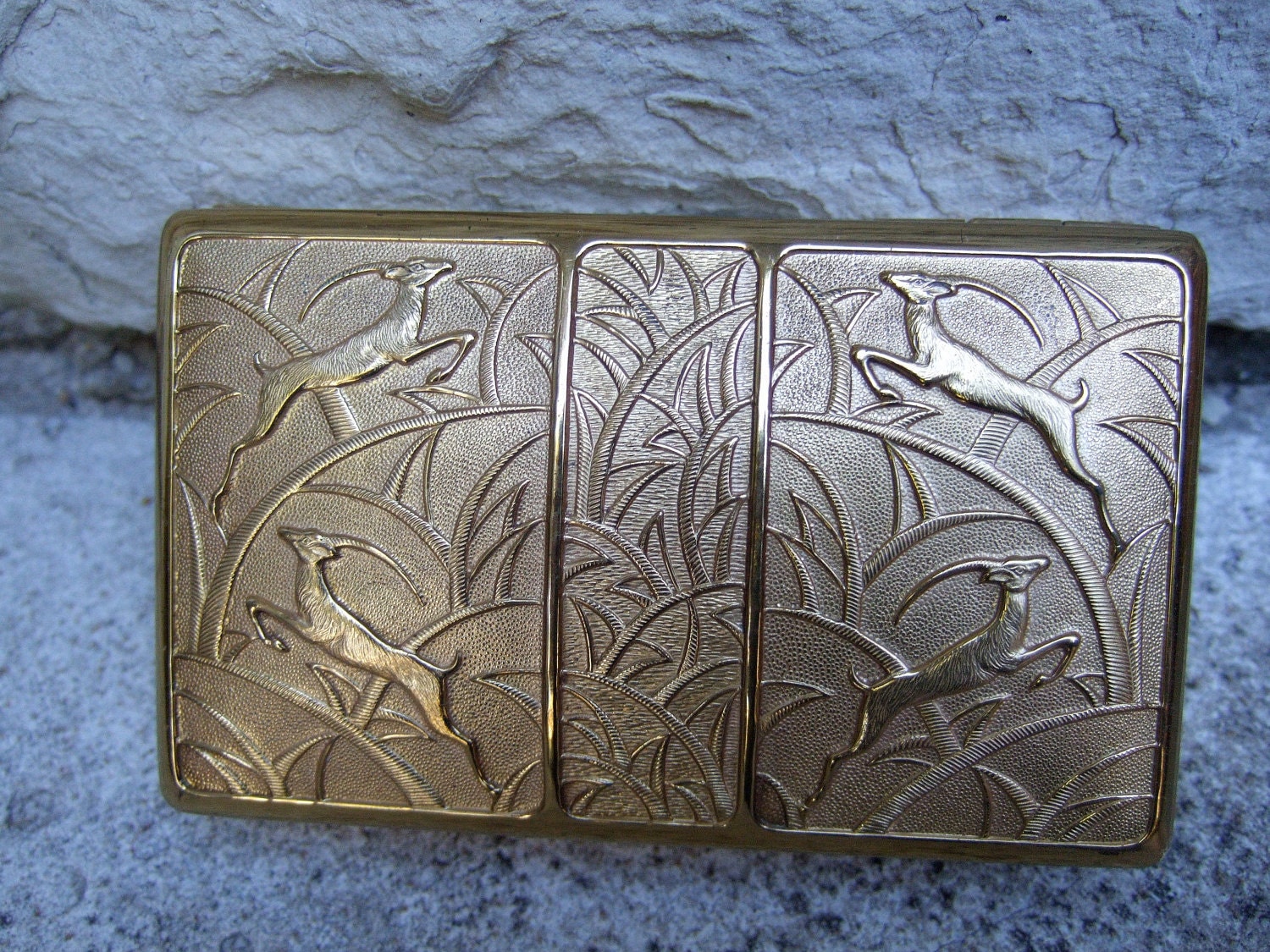 ART DECO 1940s Gilt Compact  by Elgin American