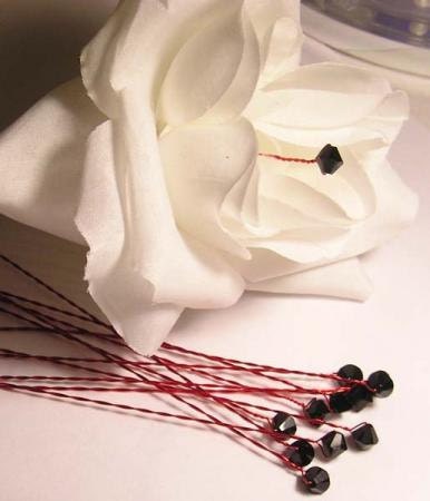 12 Black Crystal Bicones Red Gothic Wedding Bouquet Cake Jewelry Picks 