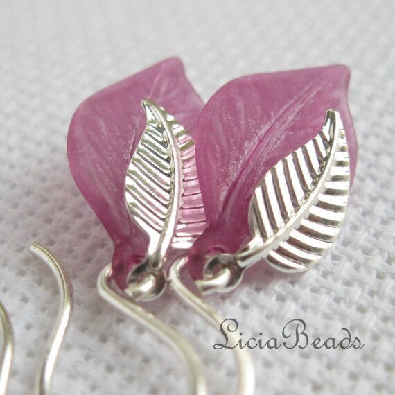 Winter Cranberry - purple and silver leaf earrings