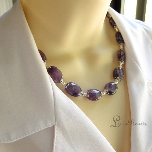 Chunky Amethyst gemstone necklace with sterling silver beads