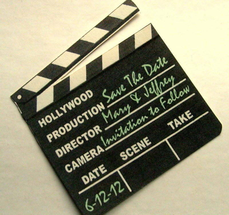 0 Names Left save the date, magnet, hollywood clapper sign, unique, set of 12