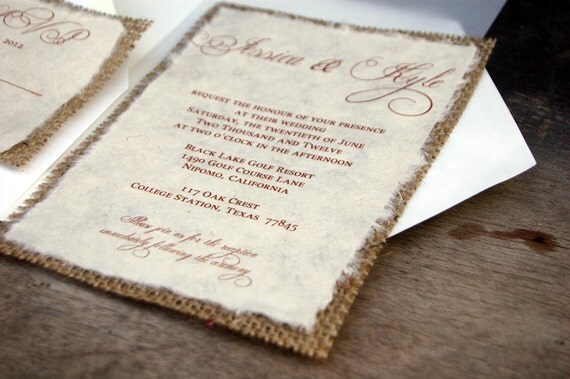 Do It Yourself DIY Simple Rustic Burlap Wedding Invitation Rustic Barn 