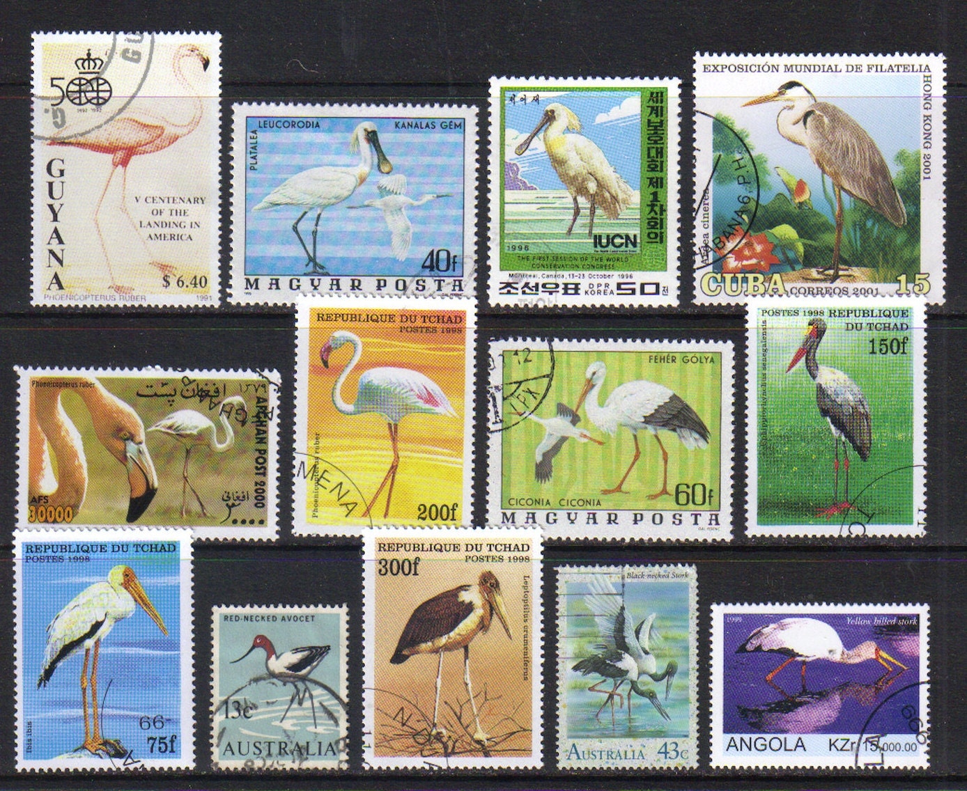 Vintage postage stamps - Flamingo and other wading birds