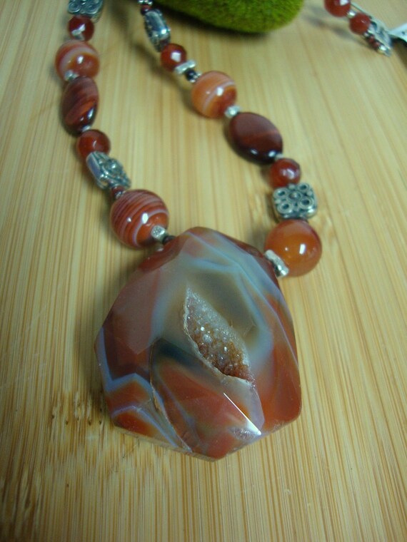Chunky Carnelian Druzy Necklace Preview 1