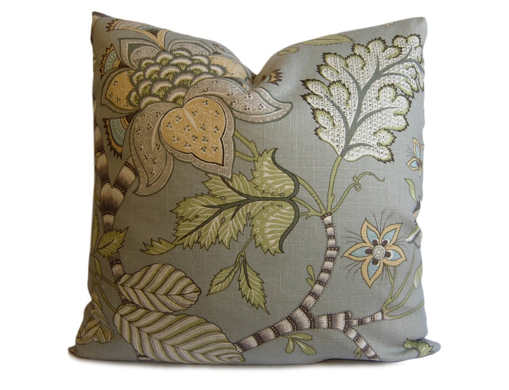 Decorative Pillow Cover - Floral Pillow in Gray, Green and Taupe - Accent Pillow - Throw Pillow - Pillow Cover