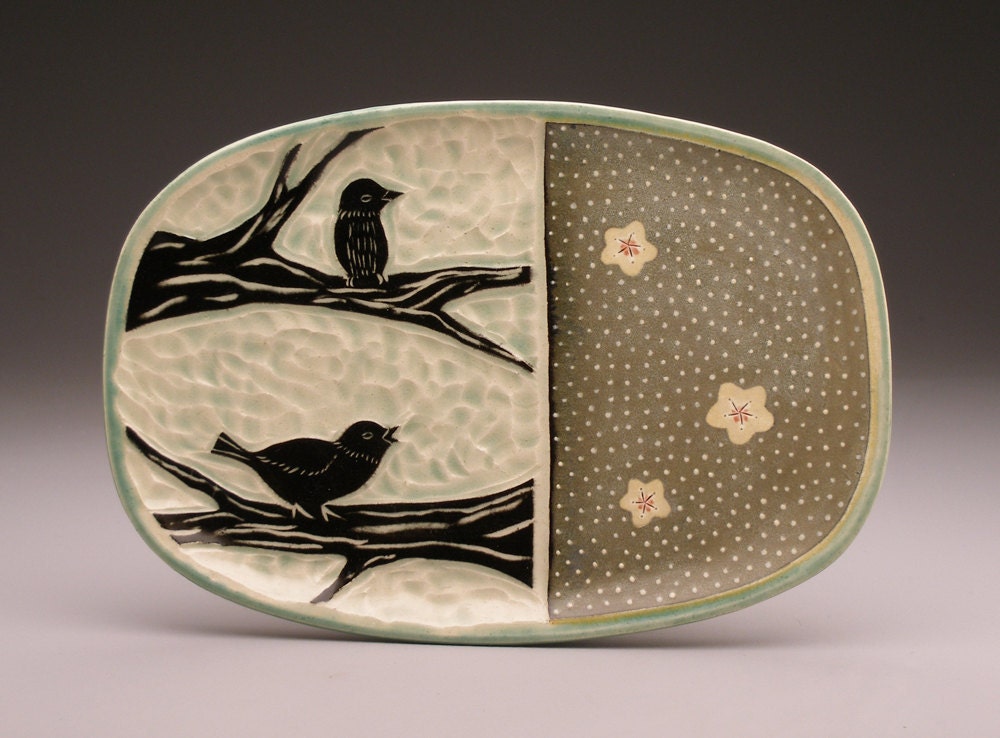 Spring Birds - rectangular plate - Ruchika Madan