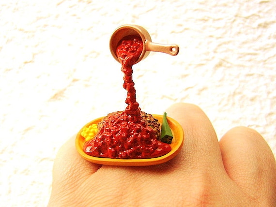 Kawaii Food Ring Steak Vegetable Miniature Food Jewelry