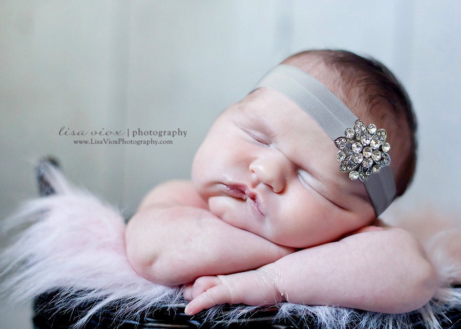 BEJEWELED Headband..Silver Gray Baby Headband..Newborn Baby Girl Photo Prop..Baby Girl Rhinestone Headband..Infant Headband..Photoprop