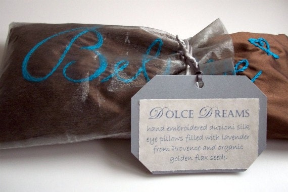 Lavender and Flaxseed Hand Embroidered Eye Pillow, Extra Large by Dolce Dreams