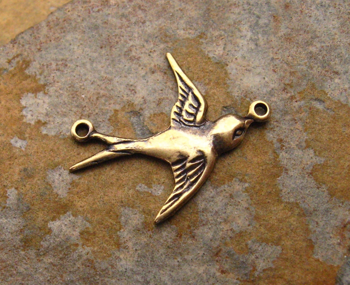 2 Antique Gold Patina Small Bird Connector - East - Trinity Brass Co. LOW SHIPPING