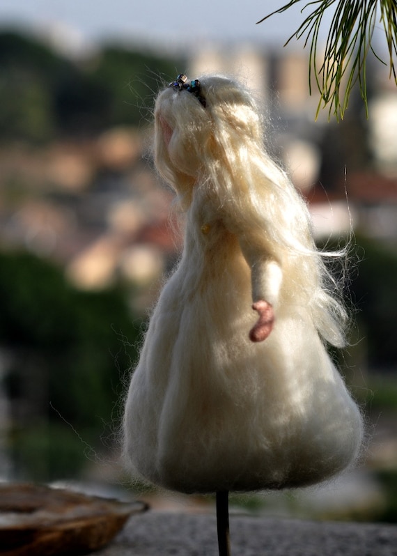 Needle felted -Waldorf Snow Maiden-Winter-Waldorf inspired standing doll-soft sculpture-needle felt by Daria Lvovsky-Ready to ship