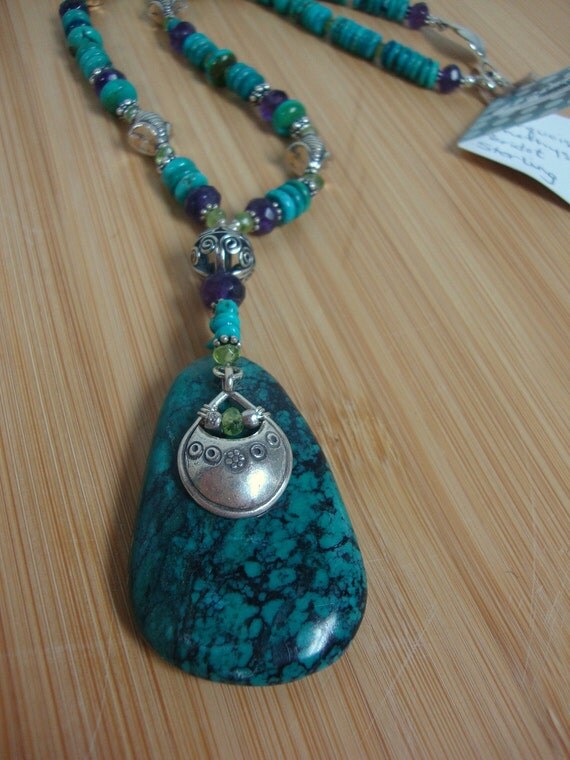 Turquoise And Amethyst  Charm Necklace Preview 3