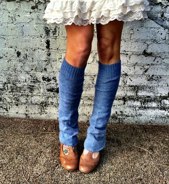 Upcycled Sweater Leg warmers - Blue Boot Socks  - Over the Knee Leg Warmers - Chic Flare Spats Vintage Sweater