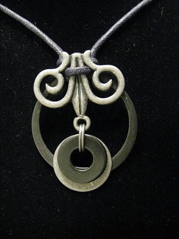 urban artifact necklace - antiqued pewter washer, charcoal washer, antiqued pewter jewelry component, retaining ring