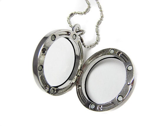 mini round silver and crystal memory locket necklace with chain