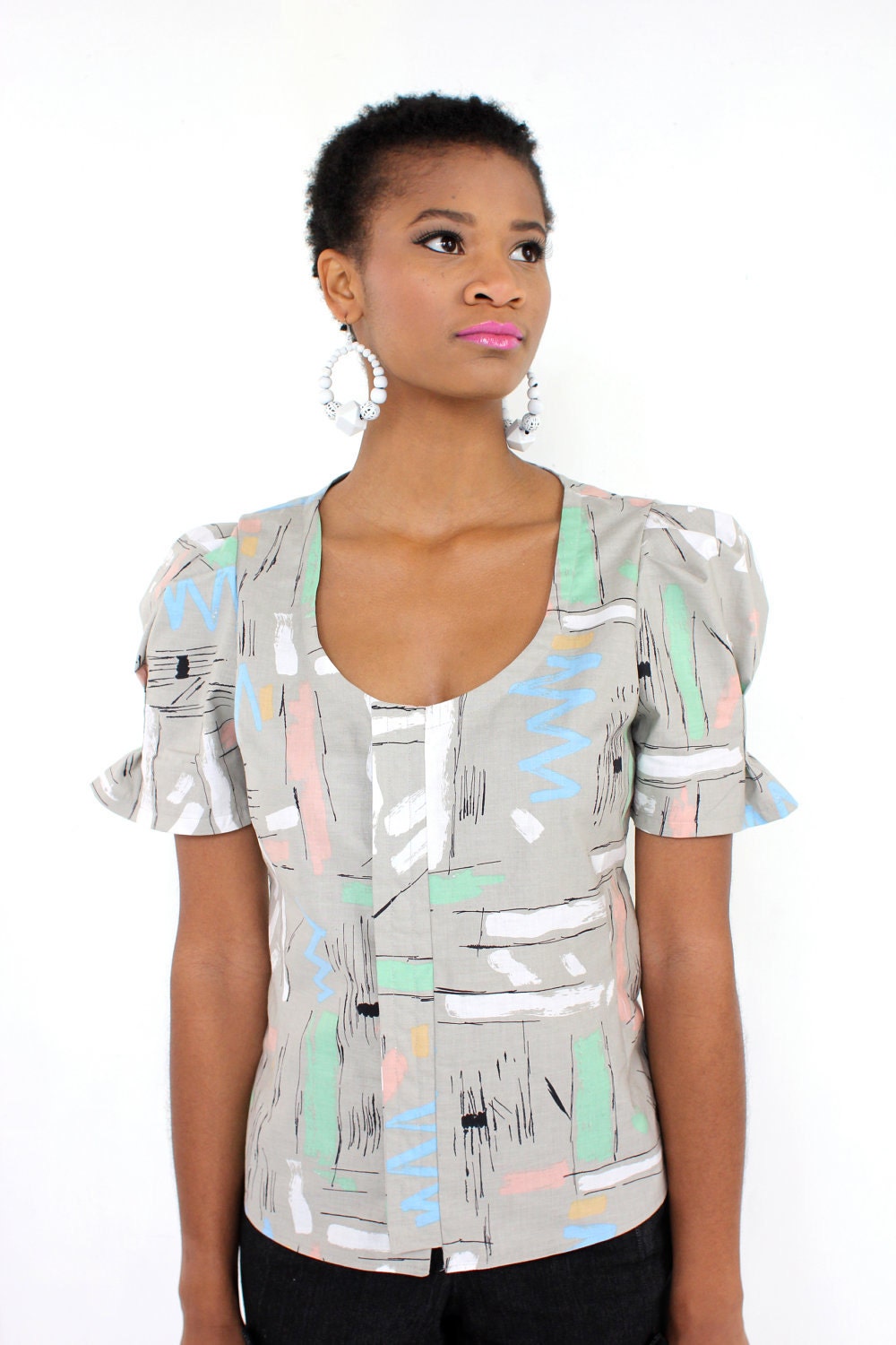 Modern Art Tailored Blouse -- IN STOCK Size S or M