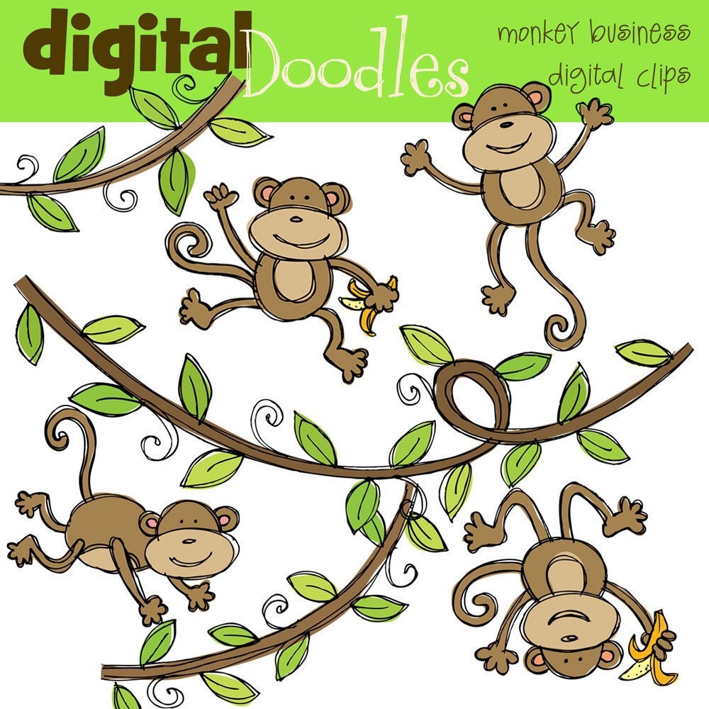 COMBO Monkey business digital clipart and black line stamps