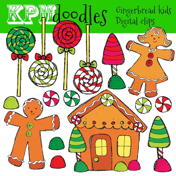 COMBO Gingerbread Kids Digital Clip art and black line stamps