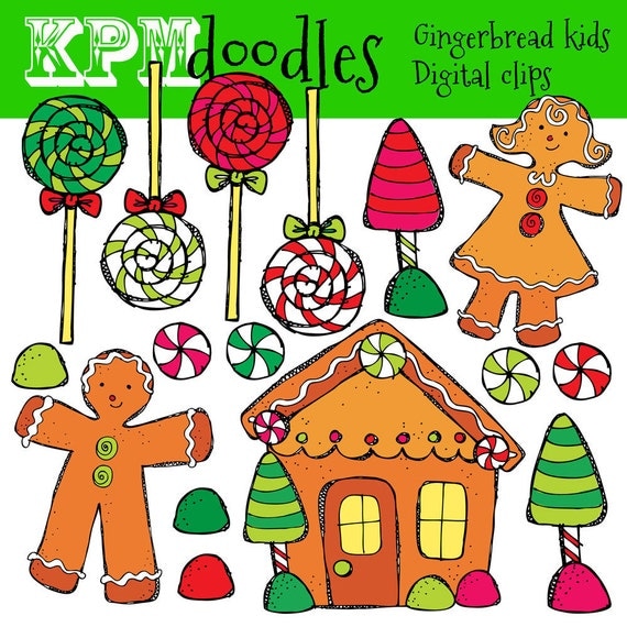 COMBO Gingerbread Kids Digital Clip art and black line stamps