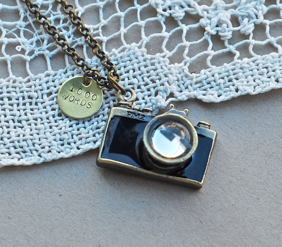 Camera Necklace Hand Stamped Charm