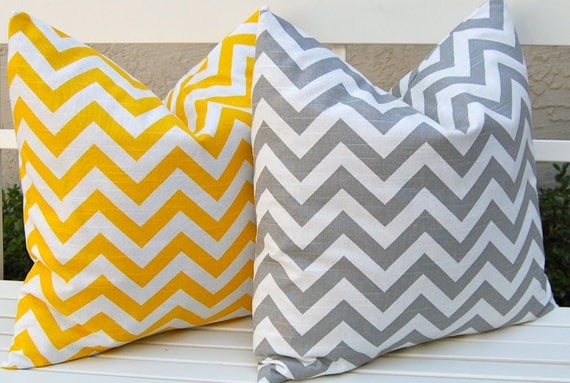 Decorative PIllows Accent Pillows Cushion Covers Missoni Style Bright Yellow and Gray Chevron Pillow Covers 20 x 20 Inches