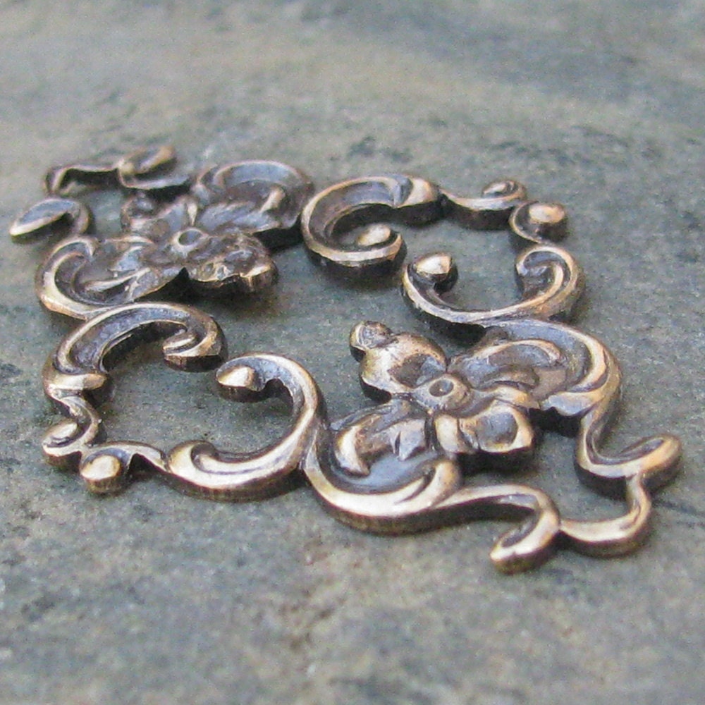 Floral Metal Stamping Connector Jewelry Findings Antiqued Brass Color 1245 - 6 Pieces