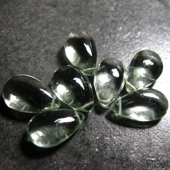 7 Prasiolite 15-17mm smooth pear briolettes - destash