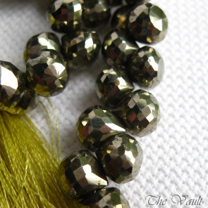 12 (6 pair) Pyrite 7-8mm onion faceted briolettes