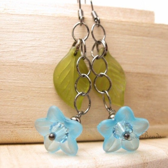 Poolside - Floral and leaf dangle earrings