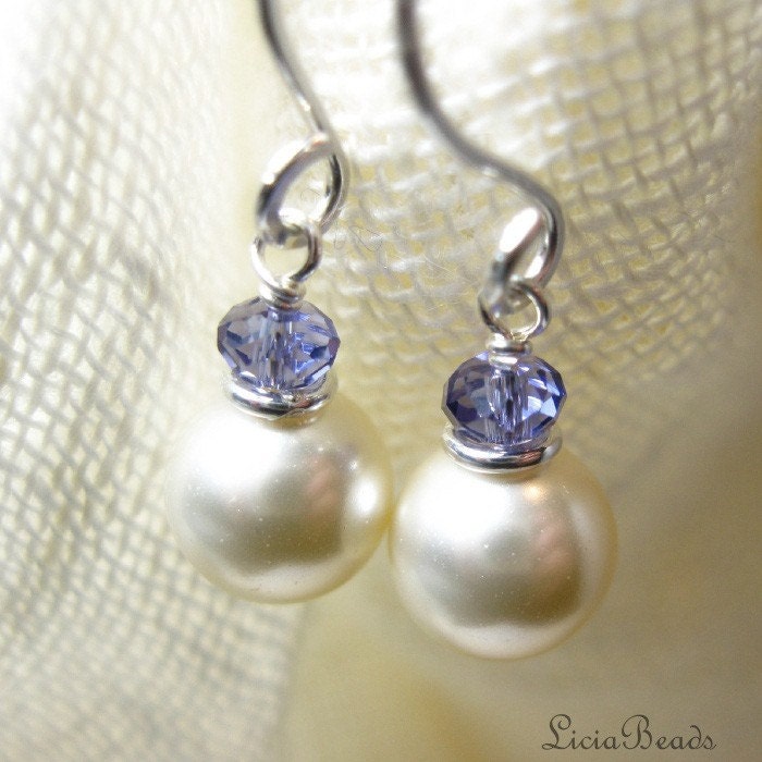 Tanzanite on Cream Swarovski earrings