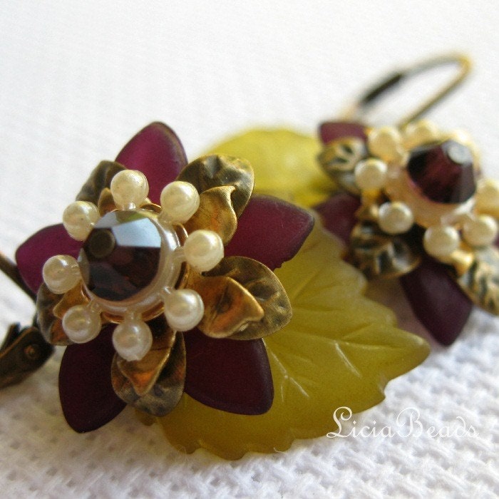 Wine Blossom vintage style earrings